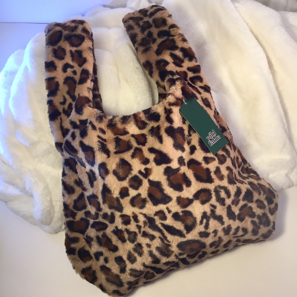 Animal Print Tote Bag Leopard Faux Fur Handbag - Picture 8 of 8